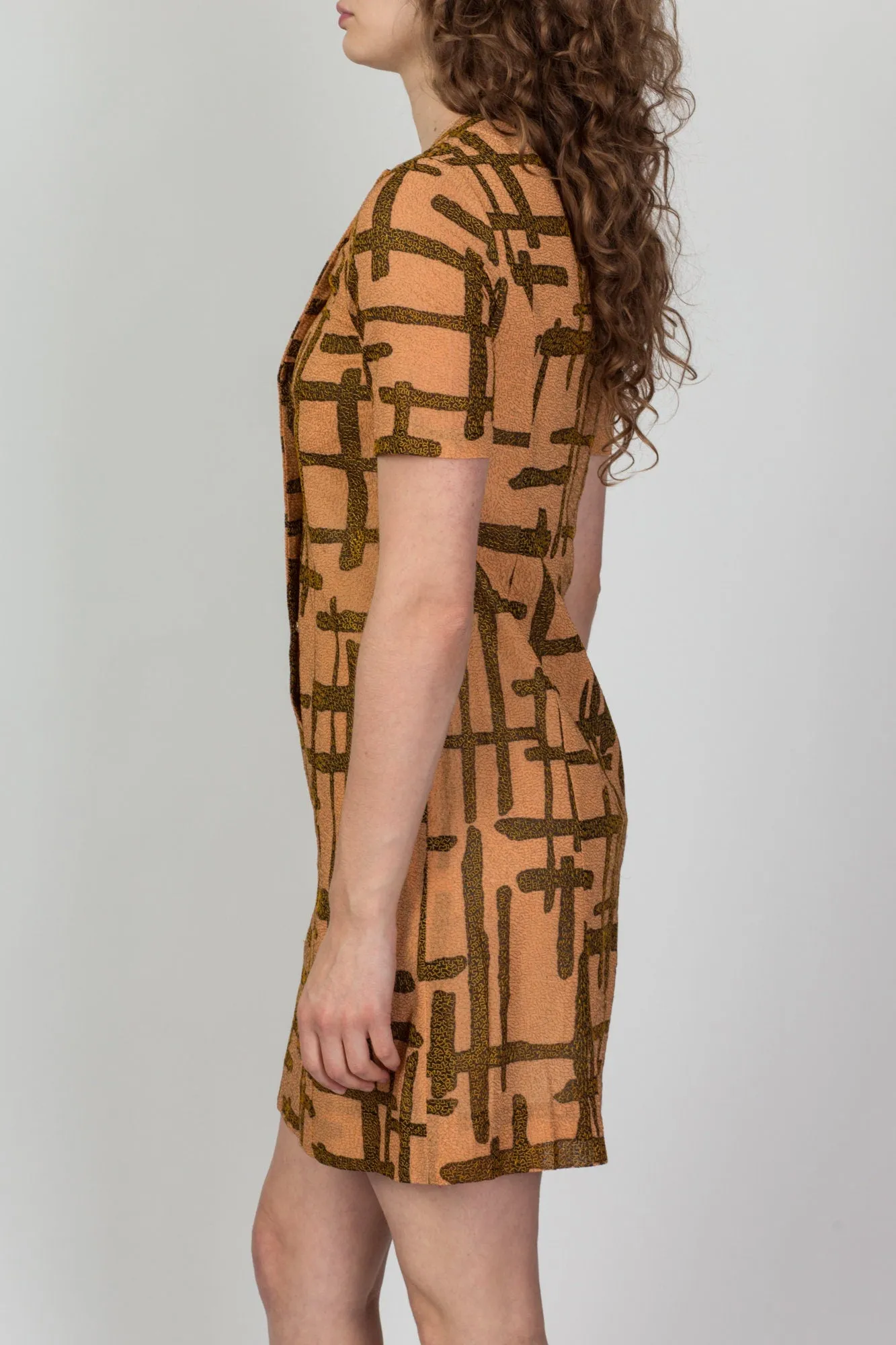 1960s Tiki Embroidered Button Up Shift Dress - Extra Small