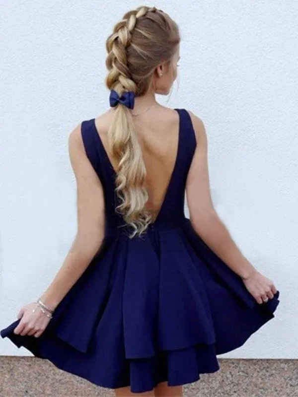 A-Line Sleeveless Straps Satin With Layers Short/Mini Dresses