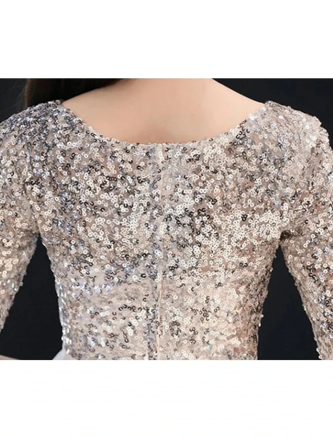 Aimishang   A-Line Sparkle White Cocktail Party Prom Dress Jewel Neck Half Sleeve Tea Length Satin with Sequin Tier