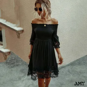 Amy Fashion - White Black Lace A Line Backless Party Dresses