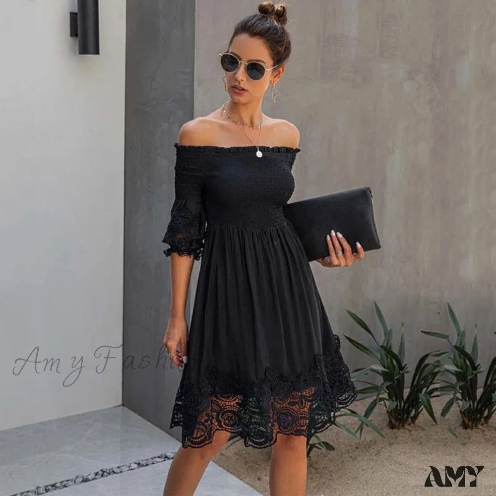 Amy Fashion - White Black Lace A Line Backless Party Dresses