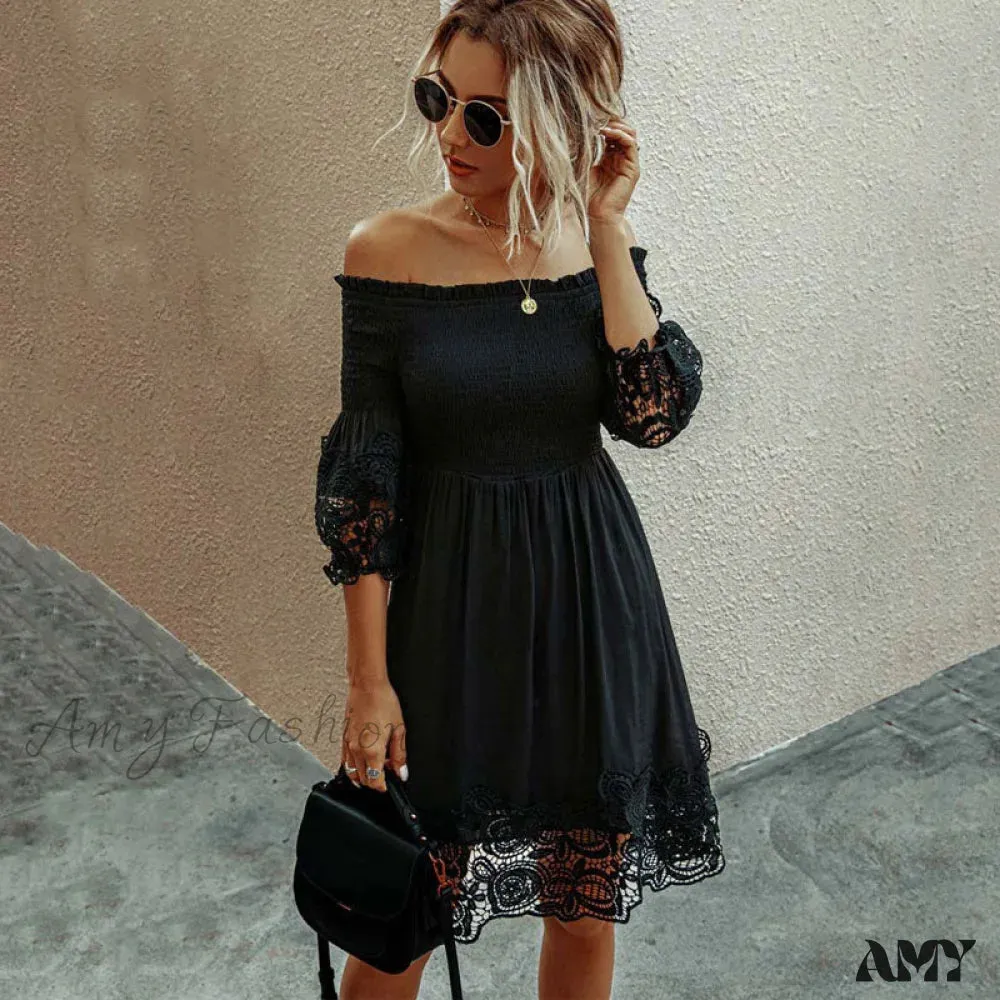 Amy Fashion - White Black Lace A Line Backless Party Dresses