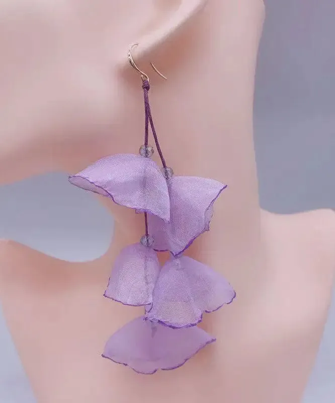Art Red Tulle Floral Tassel Drop Earrings LY9000
