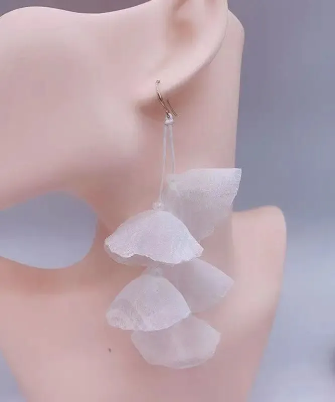 Art Red Tulle Floral Tassel Drop Earrings LY9000