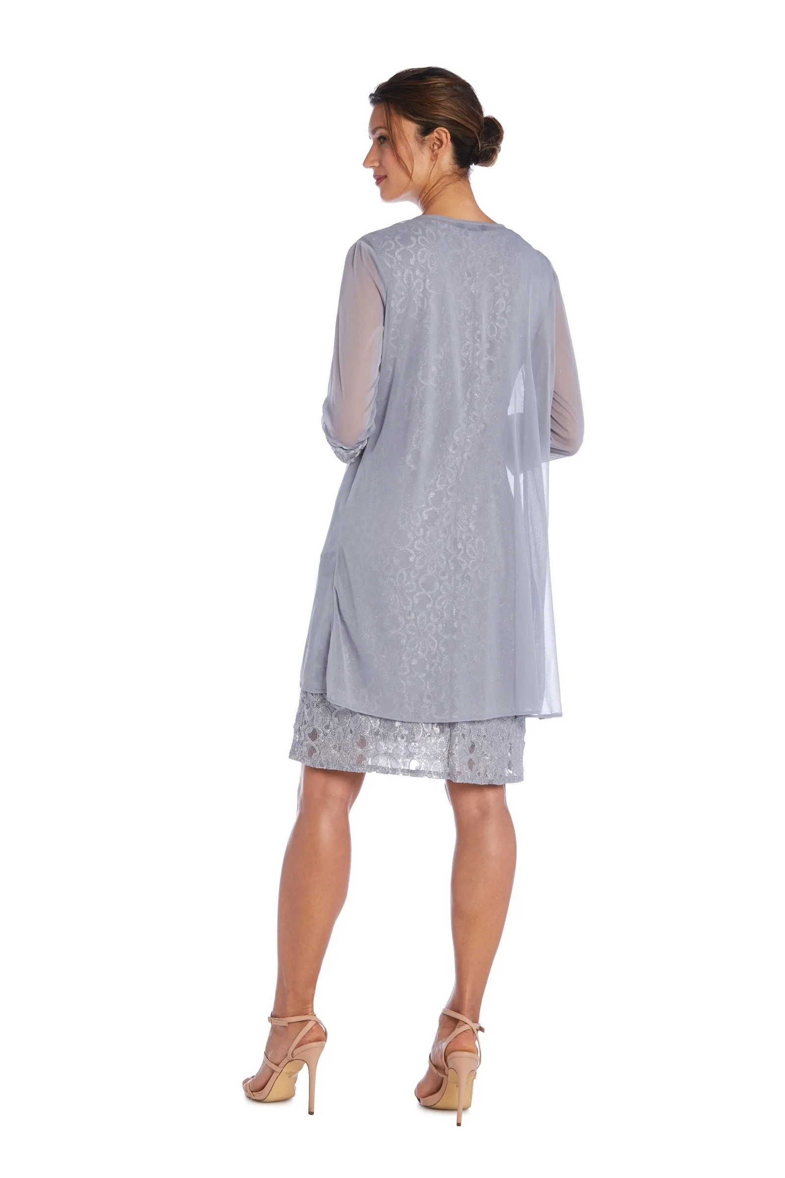 Beaded Neck Lace Dress With Cascade Jacket