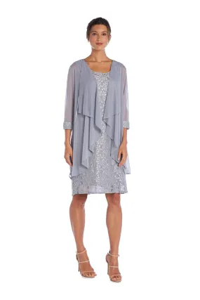 Beaded Neck Lace Dress With Cascade Jacket
