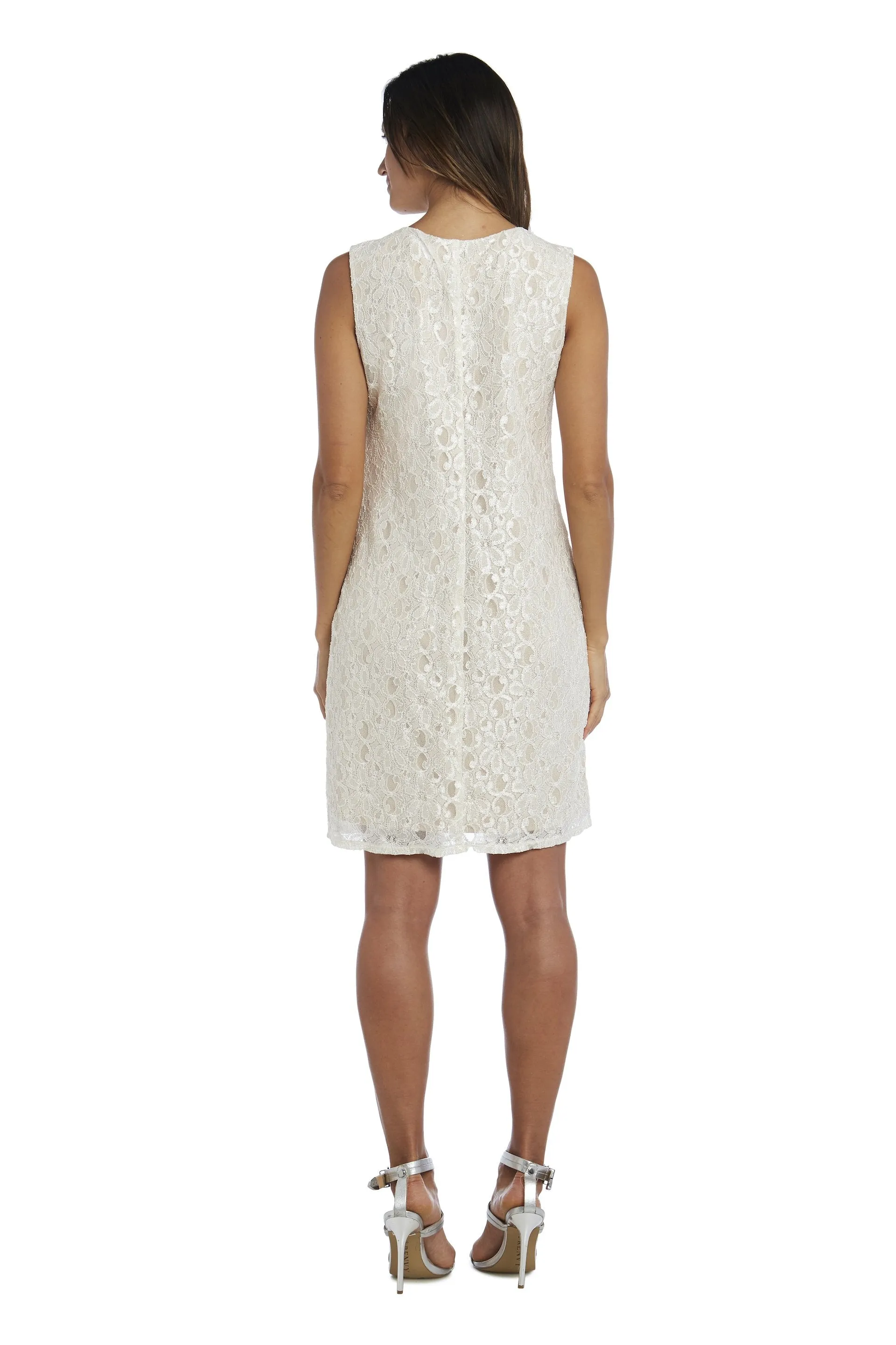 Beaded Neck Lace Dress With Cascade Jacket