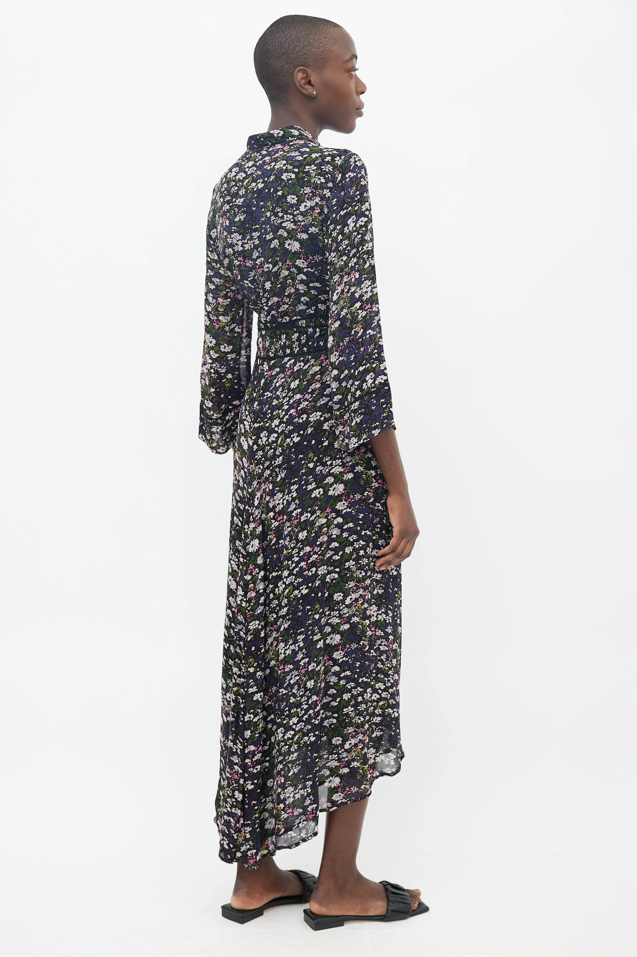 Black & Multicolor Floral Wrap Maxi Dress