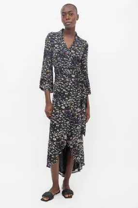 Black & Multicolor Floral Wrap Maxi Dress
