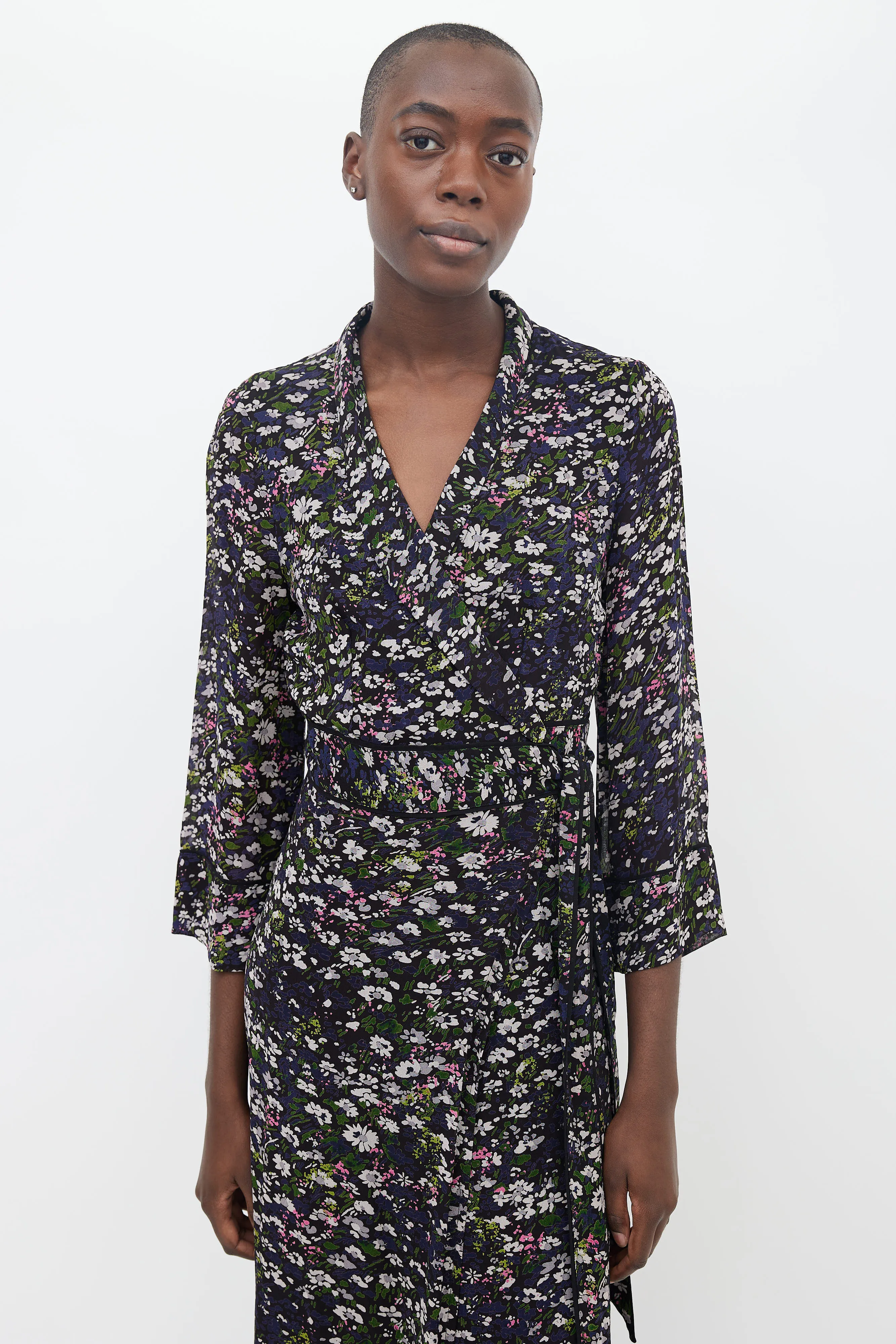 Black & Multicolor Floral Wrap Maxi Dress