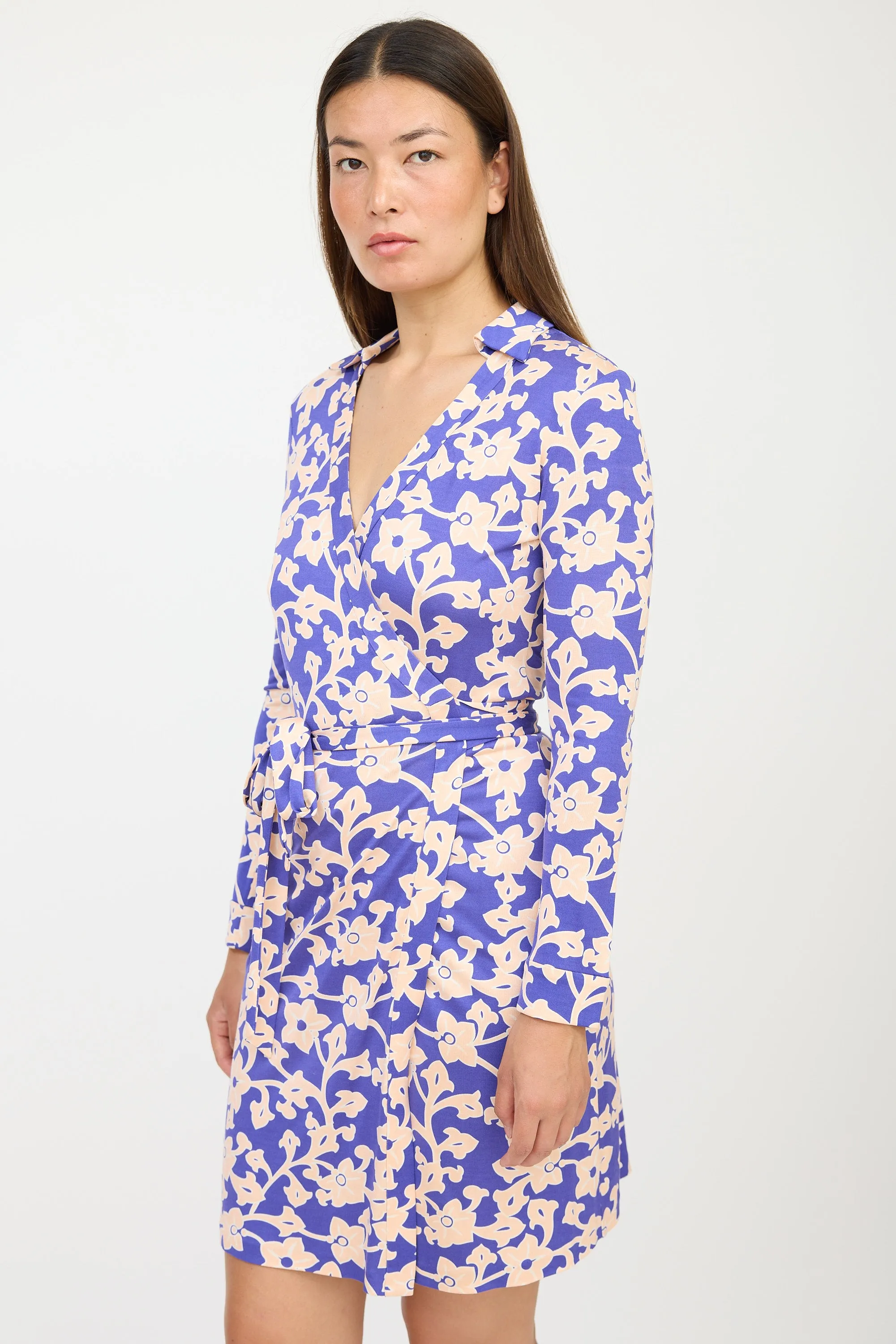 Blue & Pink Silk Floral Wrap Dress