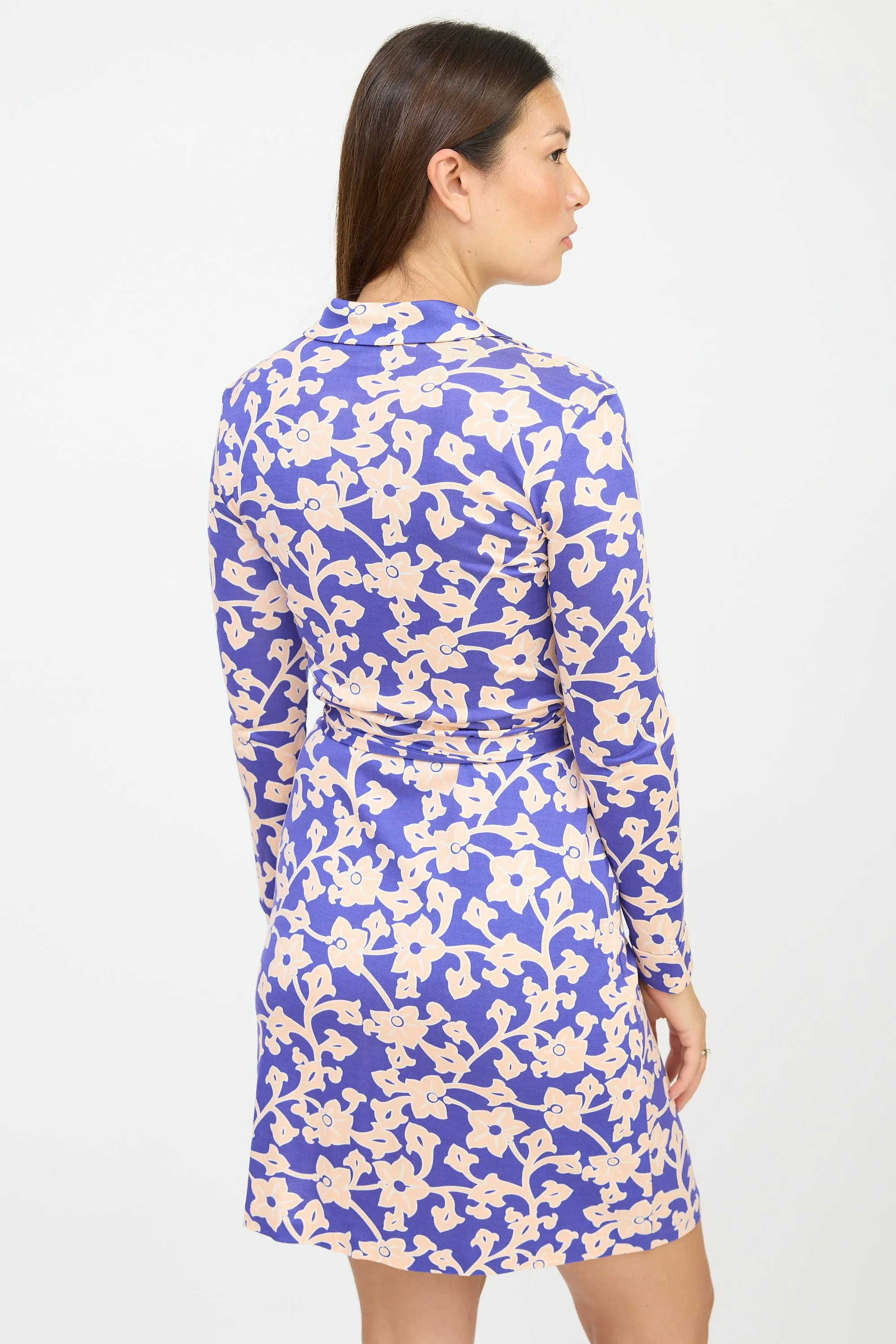 Blue & Pink Silk Floral Wrap Dress