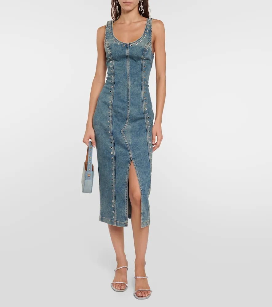 Blumarine Embellished denim midi dress