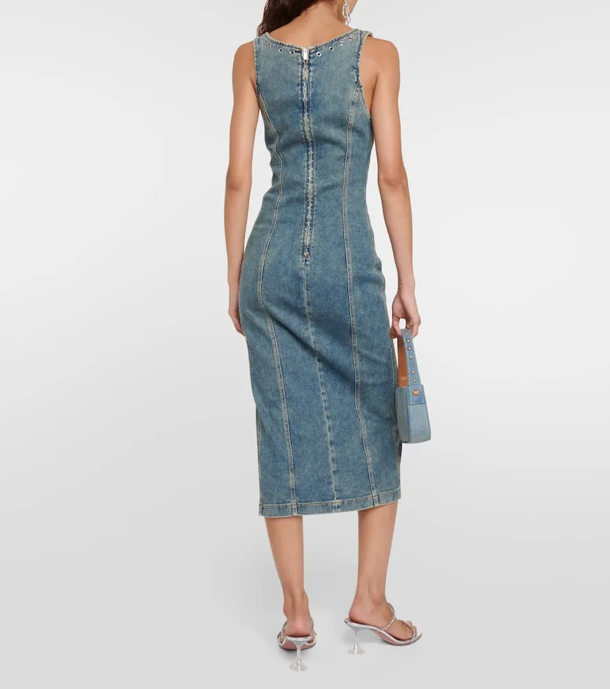 Blumarine Embellished denim midi dress
