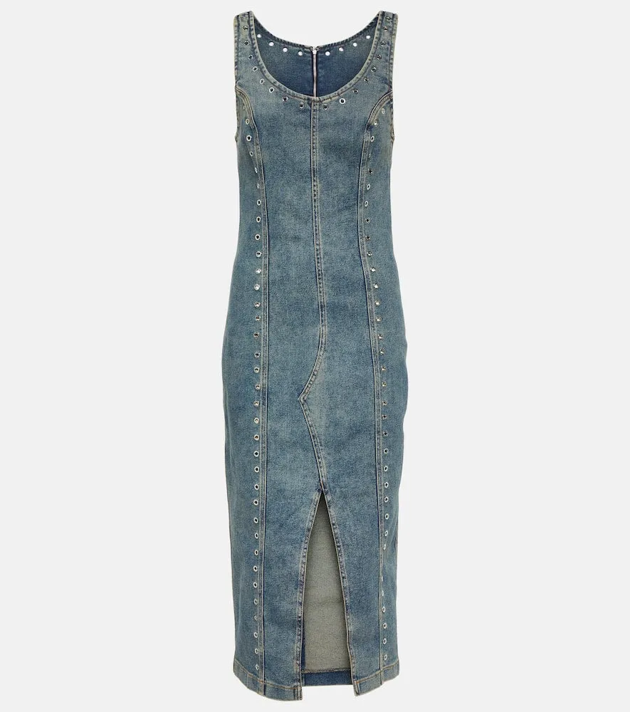 Blumarine Embellished denim midi dress