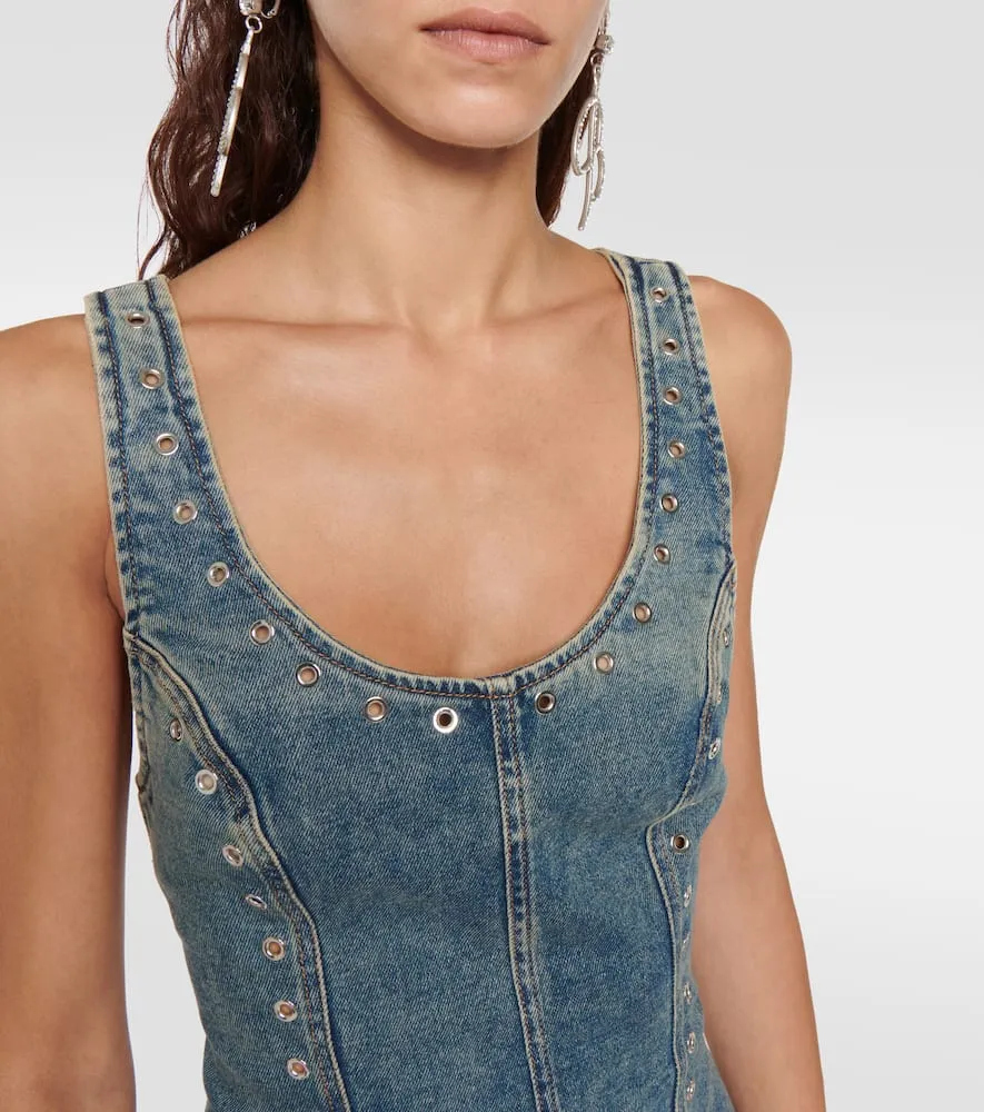 Blumarine Embellished denim midi dress