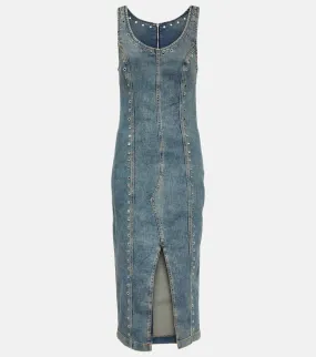 Blumarine Embellished denim midi dress