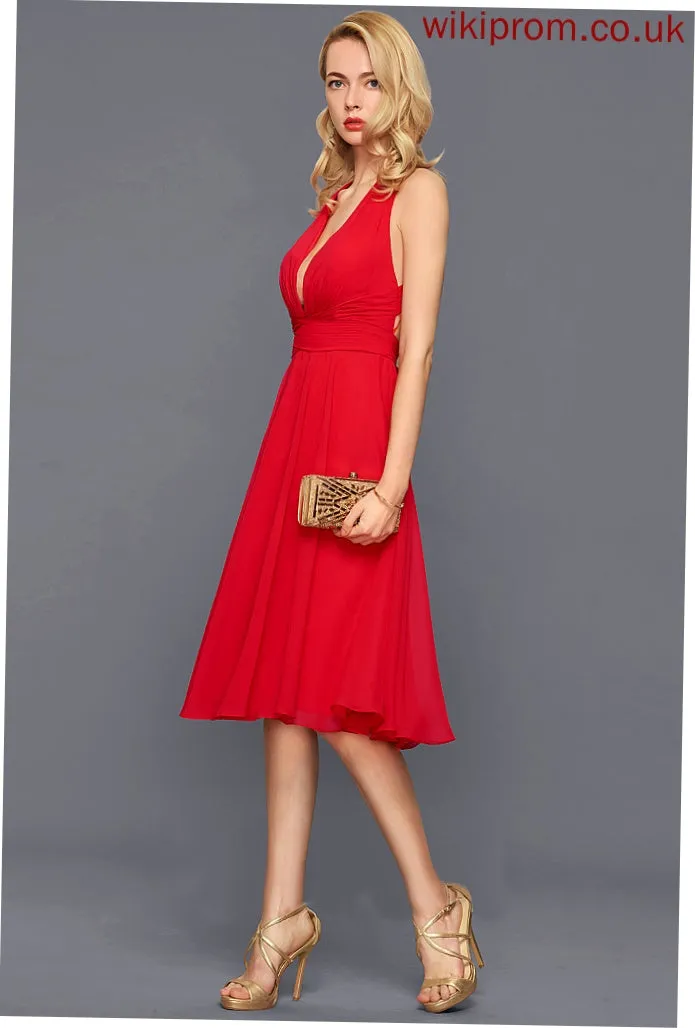 Bow(s) Sandy V-Neck Sleeveless Club Dresses Chiffon Midi A-line Chiffon Ruffle Dresses