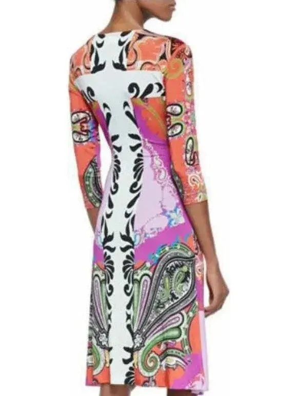Bright Multicolored Printed Jersey Silk Wrap Dress