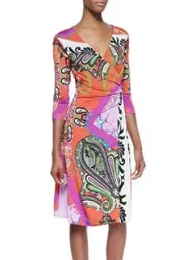 Bright Multicolored Printed Jersey Silk Wrap Dress