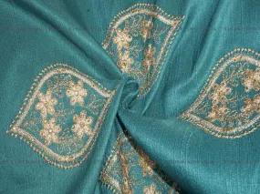 Dark Green Kalash Pattern Thread Embroidered Silk Fabric