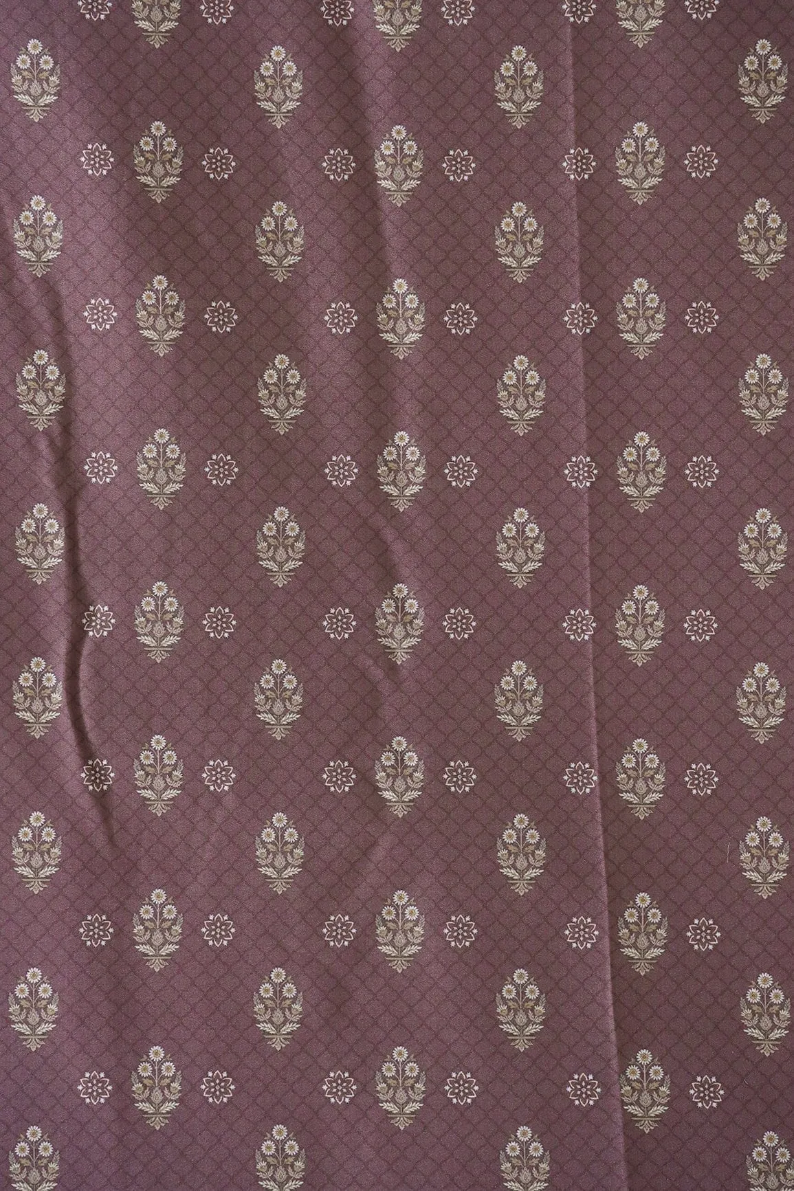 Dark Mauve Floral Butta Pattern Digital Print On Satin Fabric