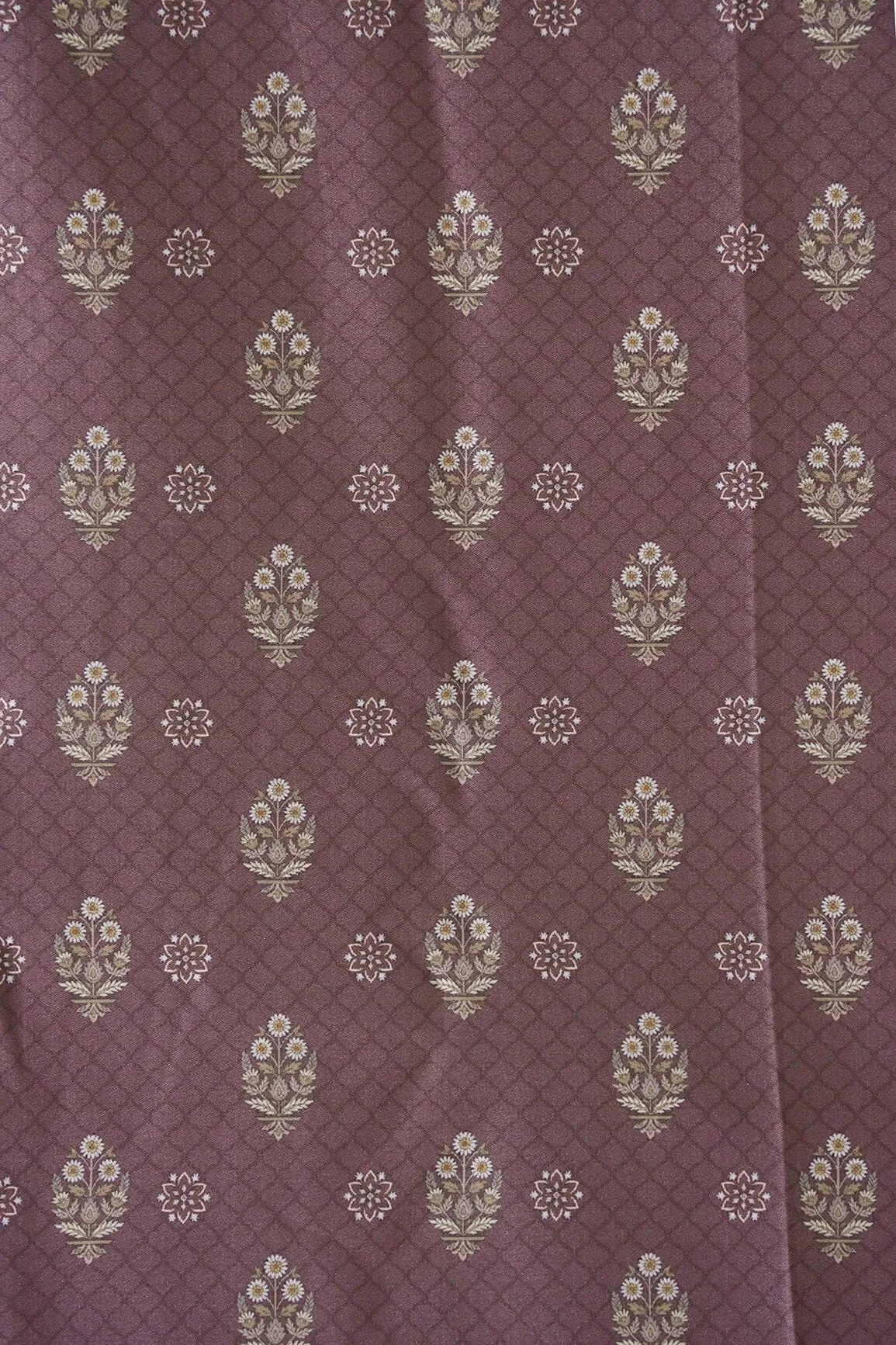 Dark Mauve Floral Butta Pattern Digital Print On Satin Fabric