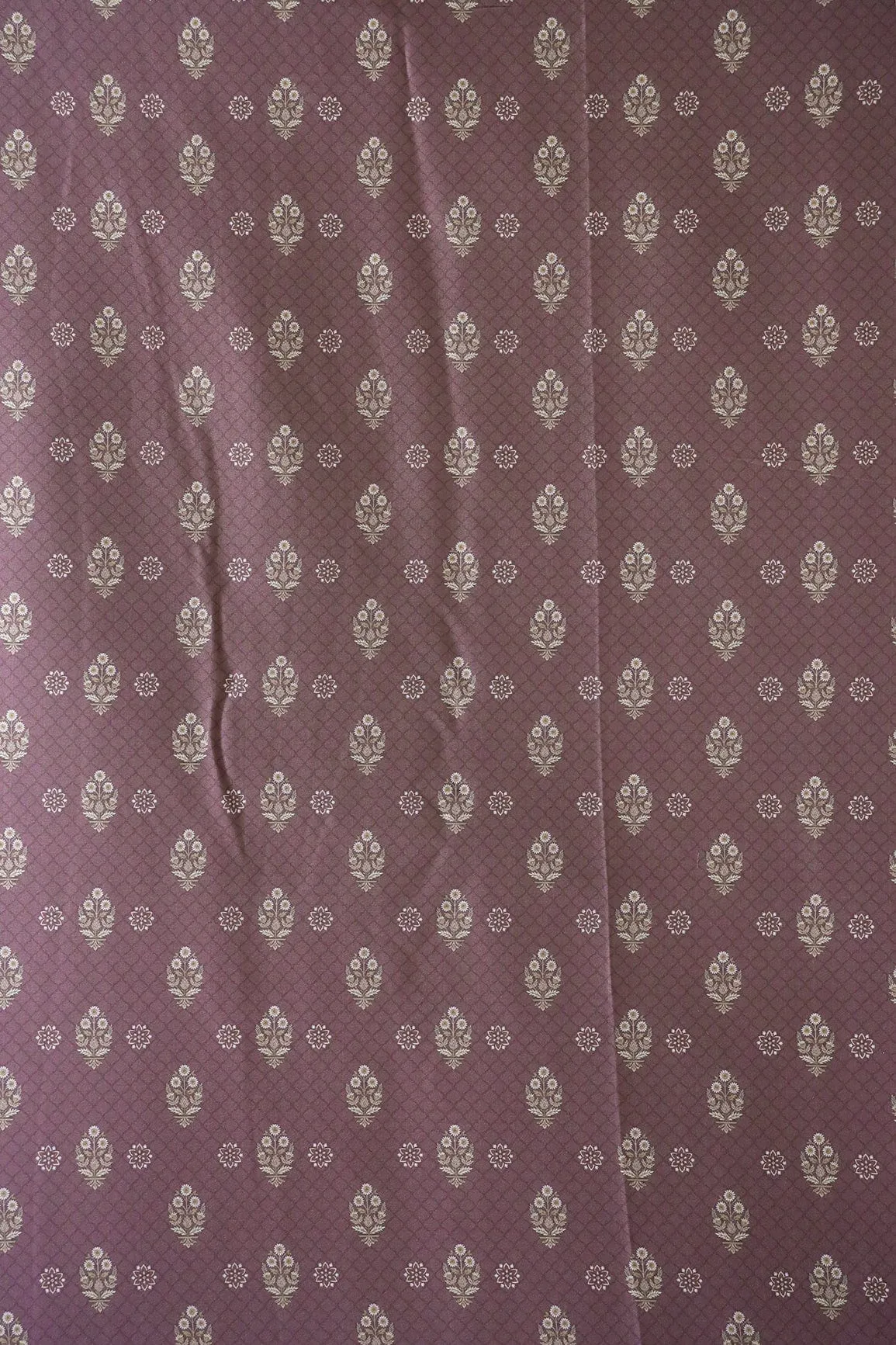 Dark Mauve Floral Butta Pattern Digital Print On Satin Fabric