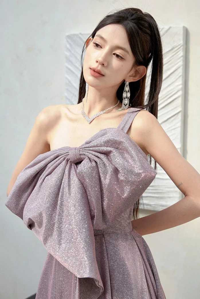 DOLLY Elegant Purple Off Shoulder Bow Sequin Long High Waist Cocktail Dress-TESSA  (V)