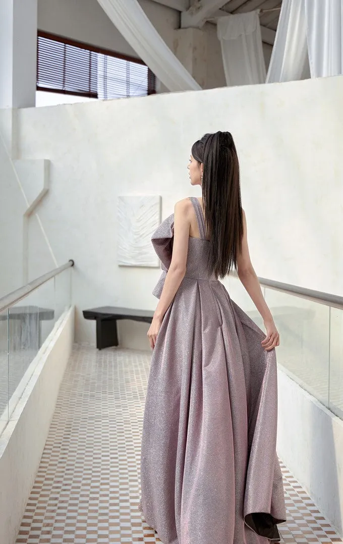 DOLLY Elegant Purple Off Shoulder Bow Sequin Long High Waist Cocktail Dress-TESSA  (V)