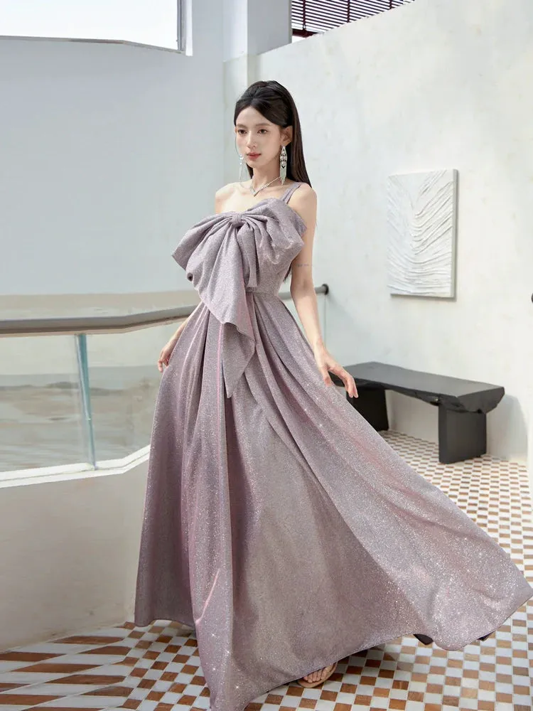 DOLLY Elegant Purple Off Shoulder Bow Sequin Long High Waist Cocktail Dress-TESSA  (V)