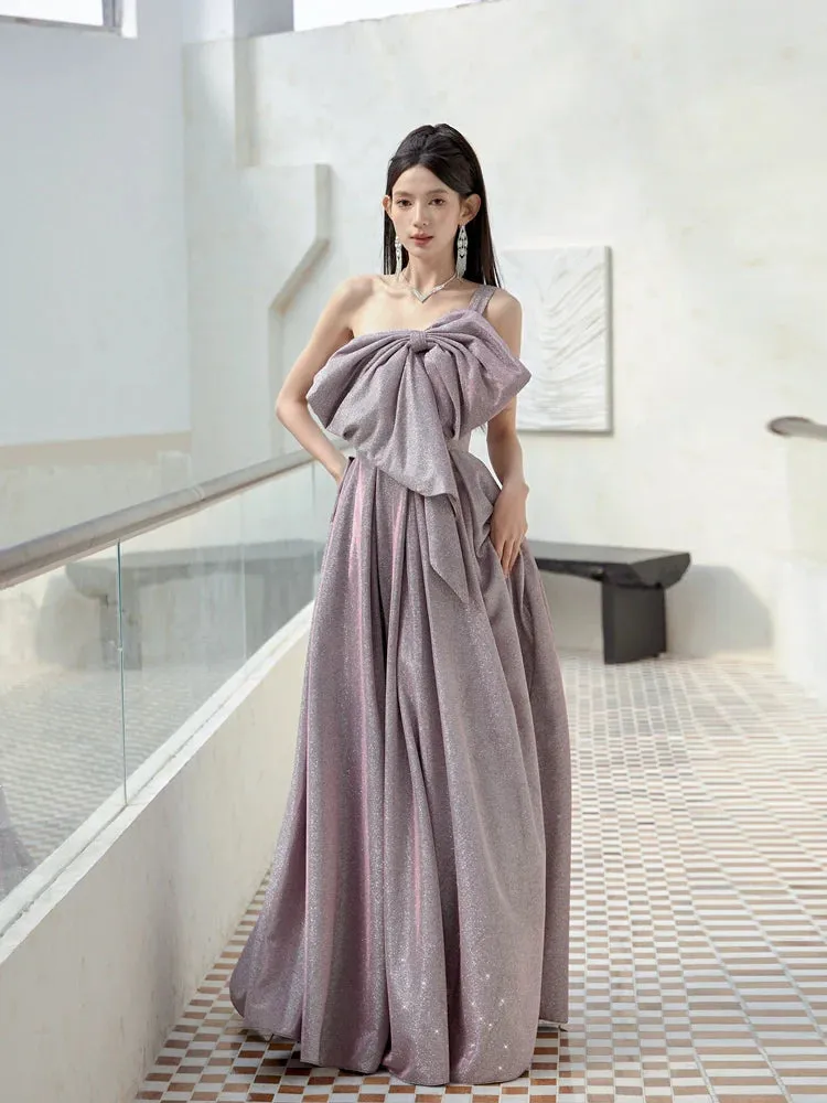 DOLLY Elegant Purple Off Shoulder Bow Sequin Long High Waist Cocktail Dress-TESSA  (V)