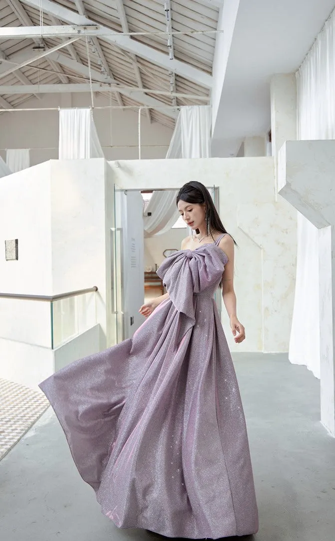 DOLLY Elegant Purple Off Shoulder Bow Sequin Long High Waist Cocktail Dress-TESSA  (V)