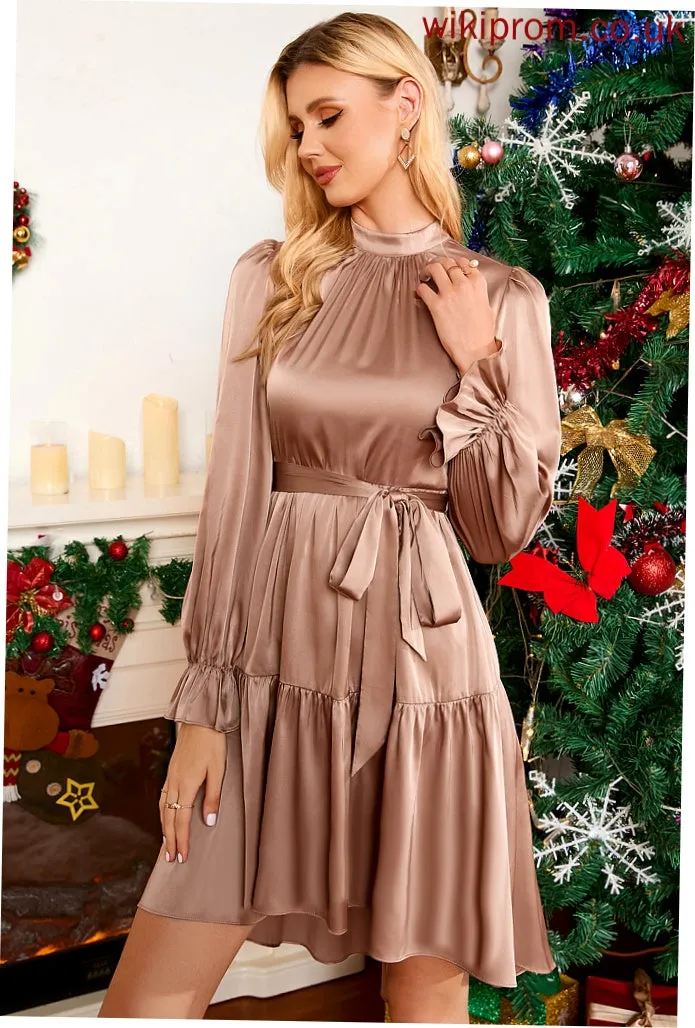 Elegant Satin Long Mini Club Dresses Lara Sleeves Round A-line Neck Dresses