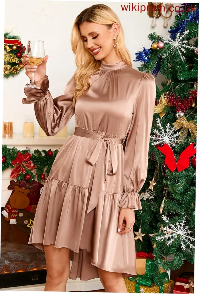 Elegant Satin Long Mini Club Dresses Lara Sleeves Round A-line Neck Dresses