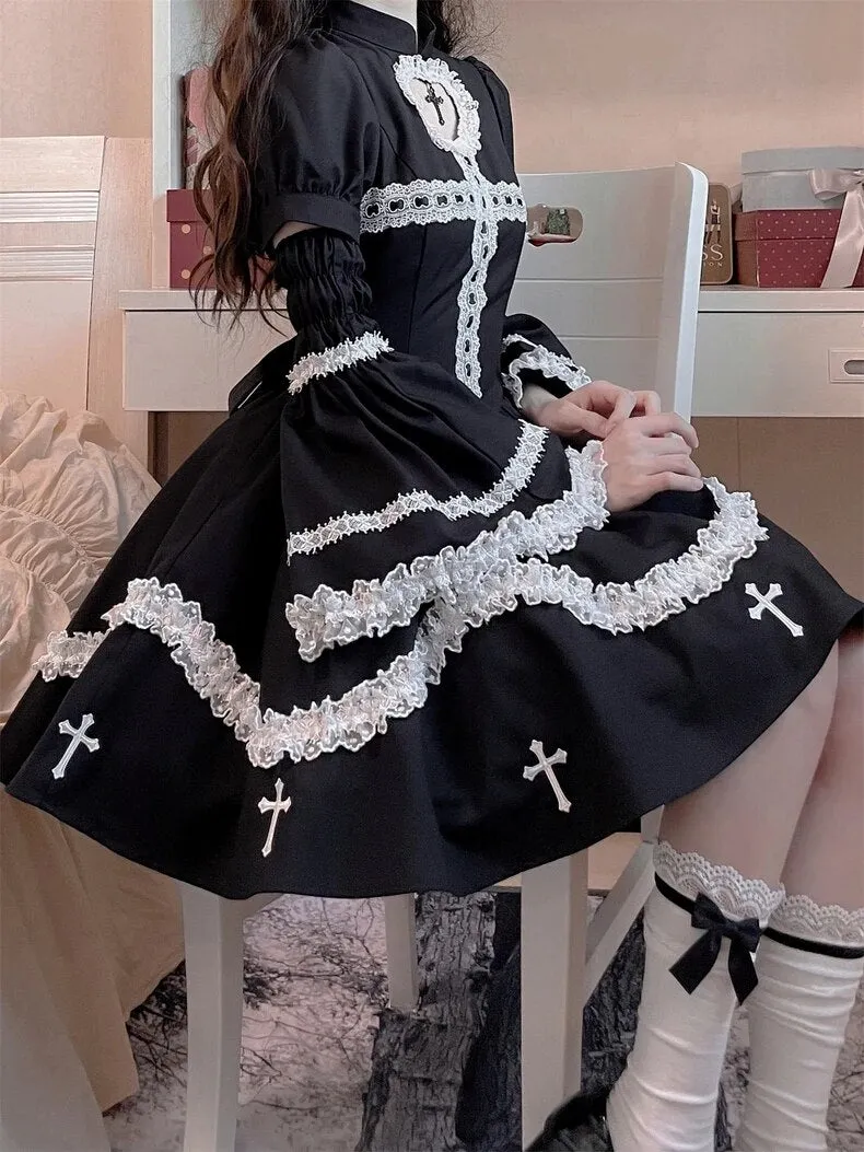 Embroidered Gothic Dress With Sleeves