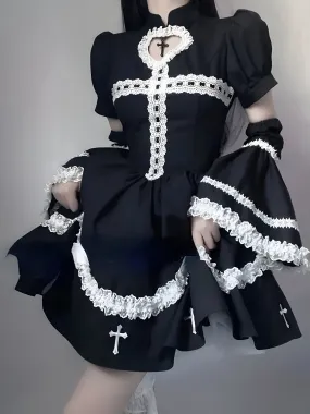 Embroidered Gothic Dress With Sleeves