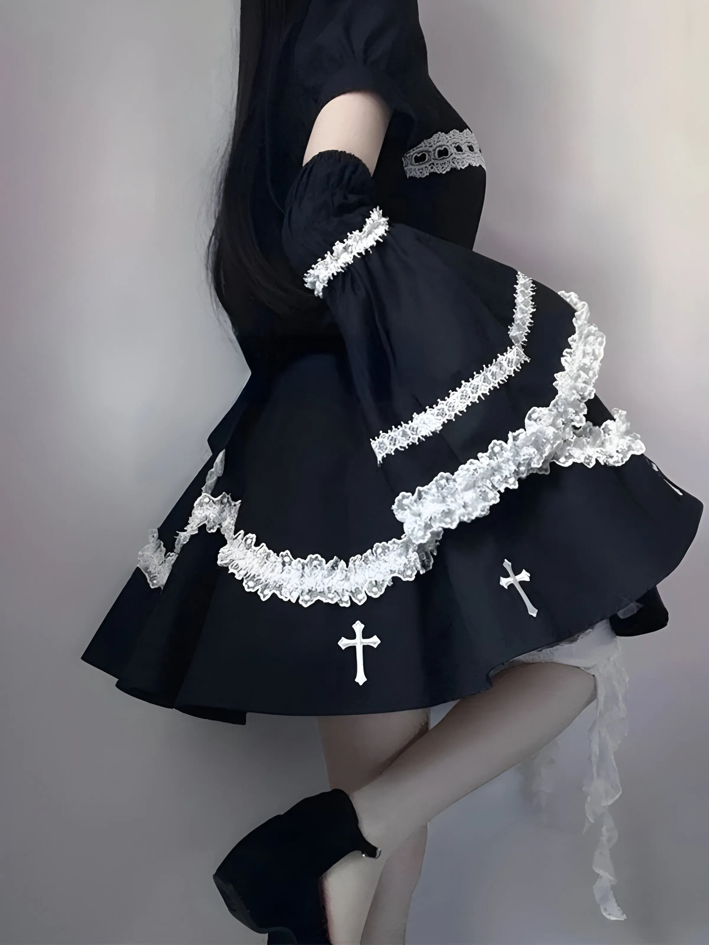 Embroidered Gothic Dress With Sleeves