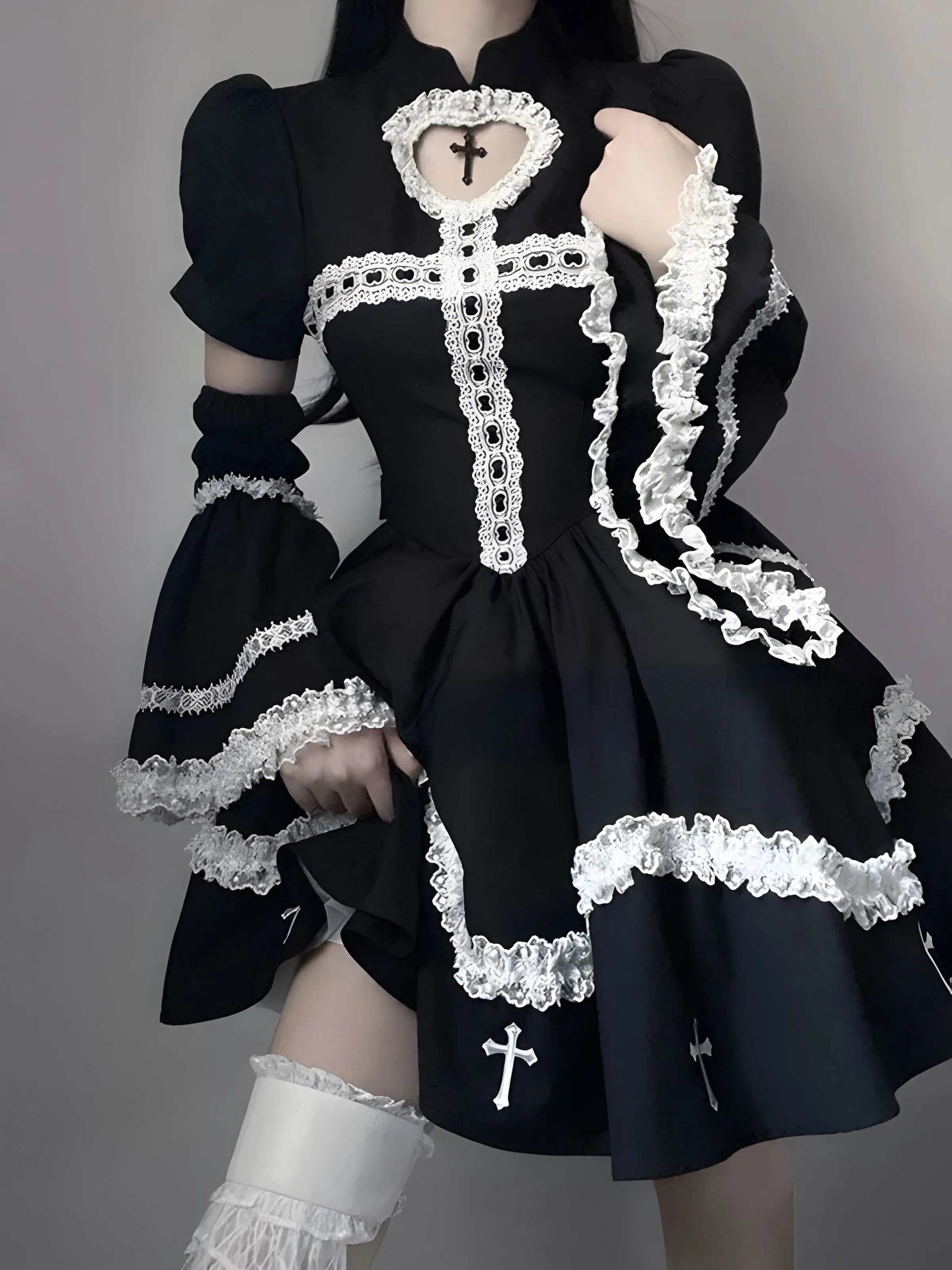 Embroidered Gothic Dress With Sleeves