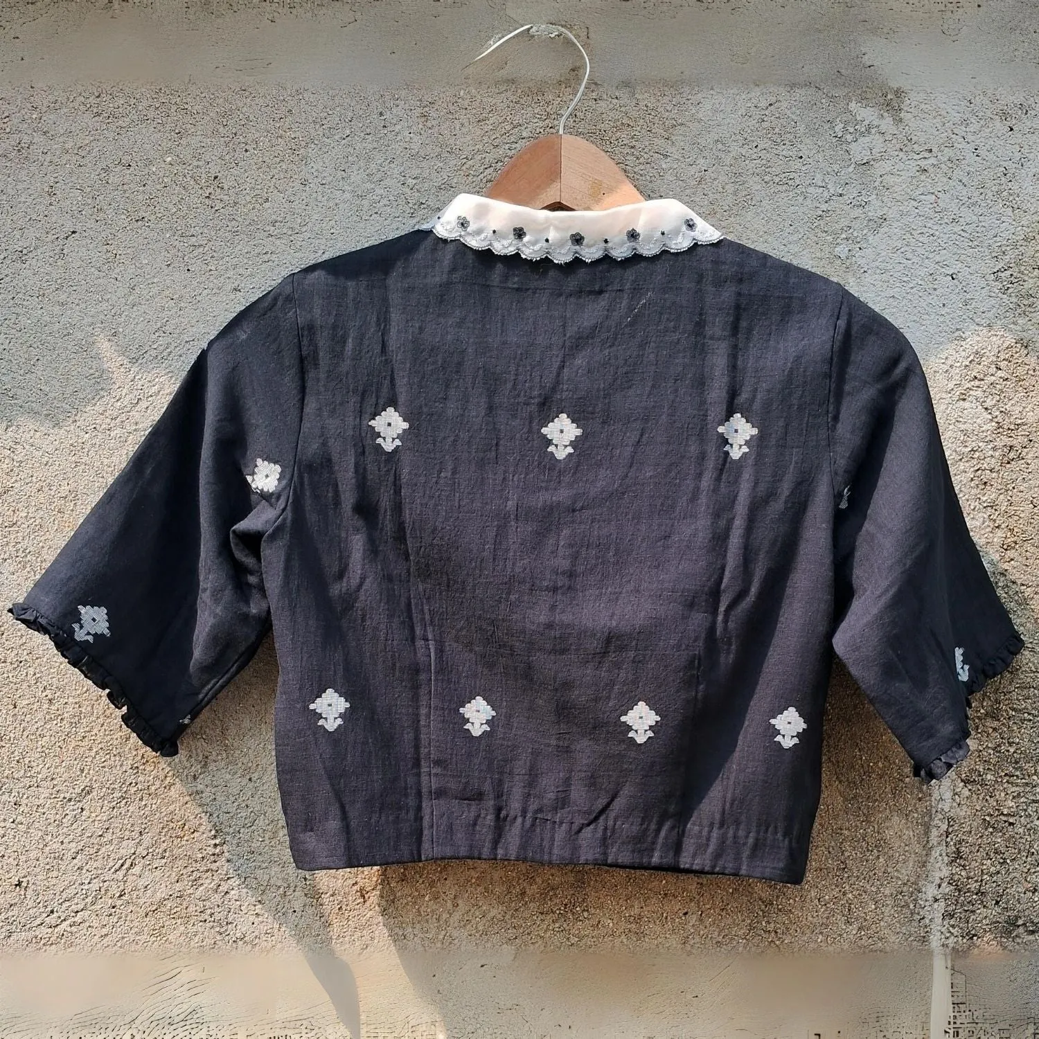 Embroidered Saree Blouse | Jamdani Cotton Muslin | Formal Wear | Black & White