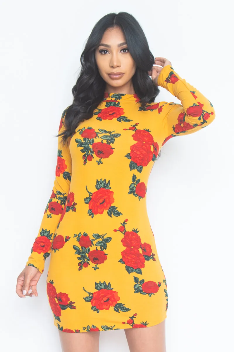 Floral Print Mock Neck Mini Dress (JD33873LP)