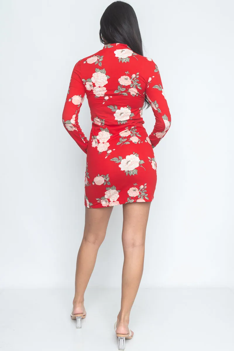 Floral Print Mock Neck Mini Dress (JD33873LP)
