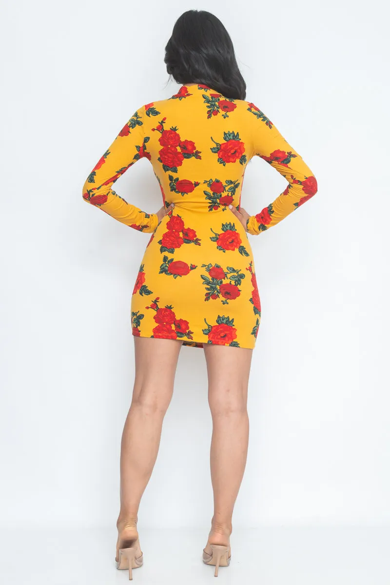Floral Print Mock Neck Mini Dress (JD33873LP)
