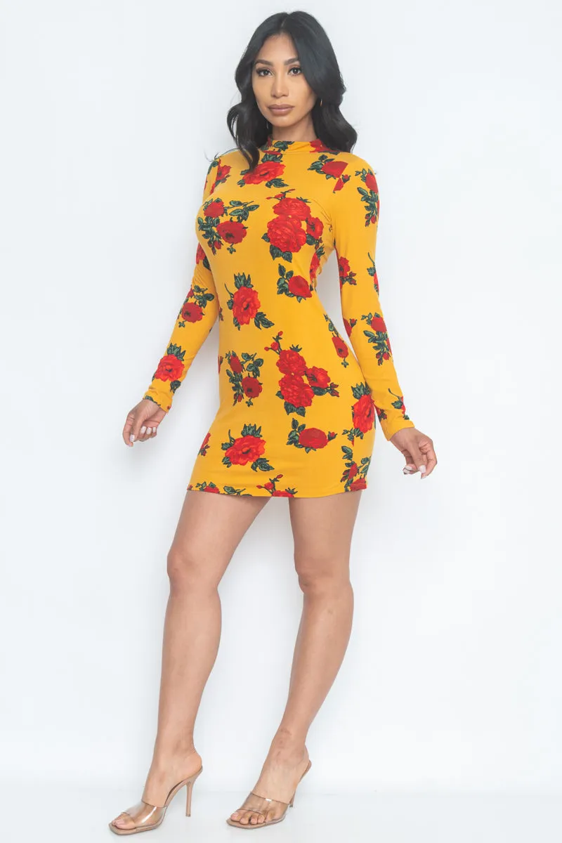 Floral Print Mock Neck Mini Dress (JD33873LP)