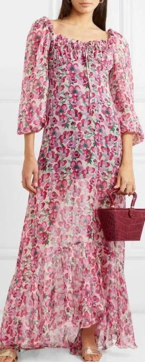 Floral Print Silk Maxi Dress