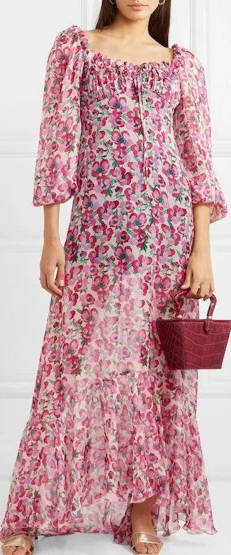 Floral Print Silk Maxi Dress