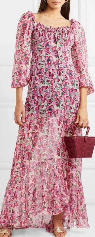 Floral Print Silk Maxi Dress