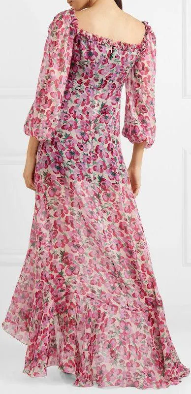 Floral Print Silk Maxi Dress