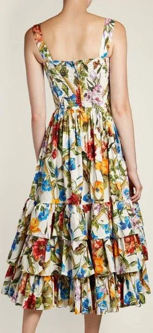 Floral-Print Tiered-Ruffle Midi Dress