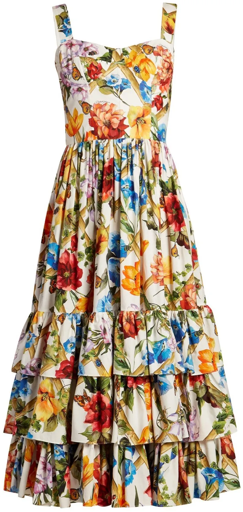 Floral-Print Tiered-Ruffle Midi Dress
